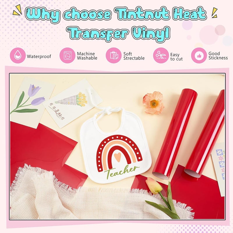 Tintnut Red Color Heat Transfer Vinyl -6 Sheets 12"x10" Bright Color Iron on Vinyl for T-Shirts Clothing Bags HTV Vinyl for All Cutting Machine - Image 3